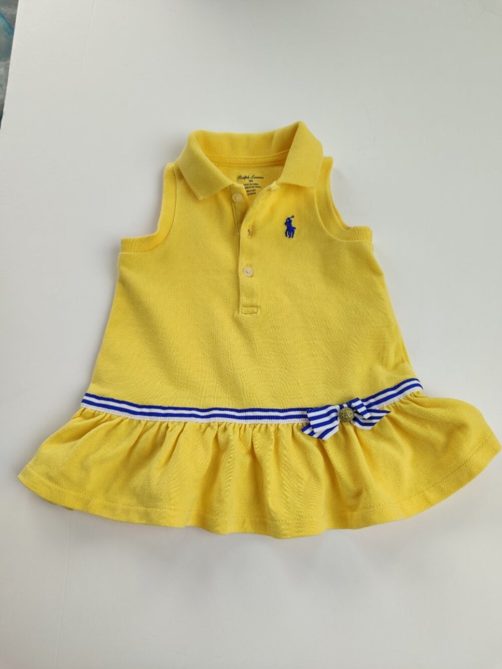 Ralph Lauren Baby Girl Yellow Ruffle Polo Dress 3M 100% Cotton